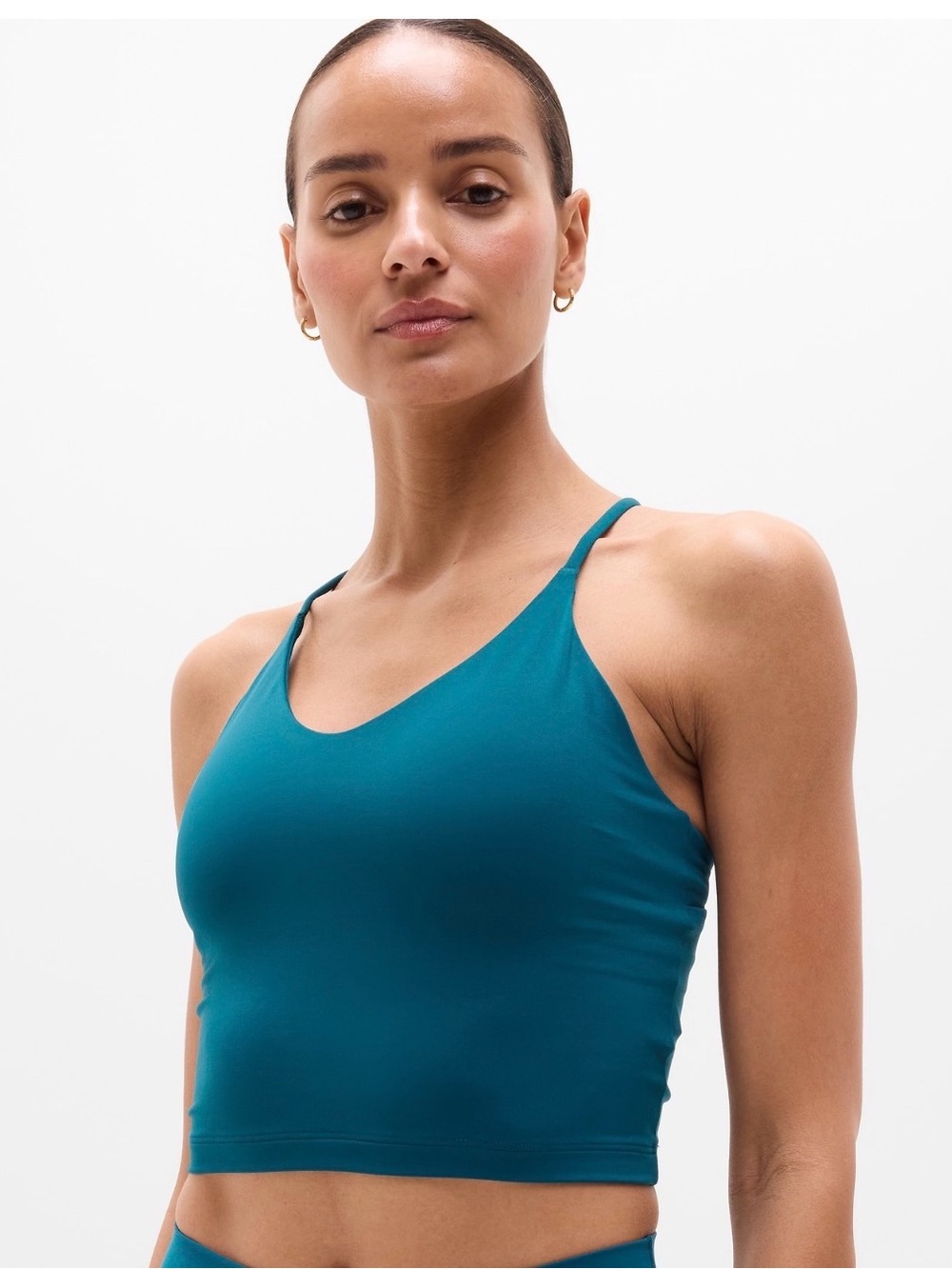 NWT Athleta Transcend Asymmetrical Crop Bra. Costal Blue Large A-C Cups
